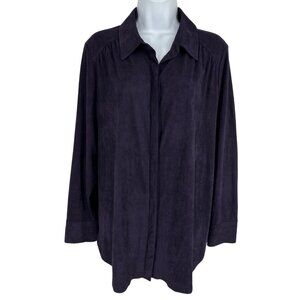 Chico's Plum Purple Microfiber Long Sleeve Button Front Stretch Blouse Sz 2 US L
